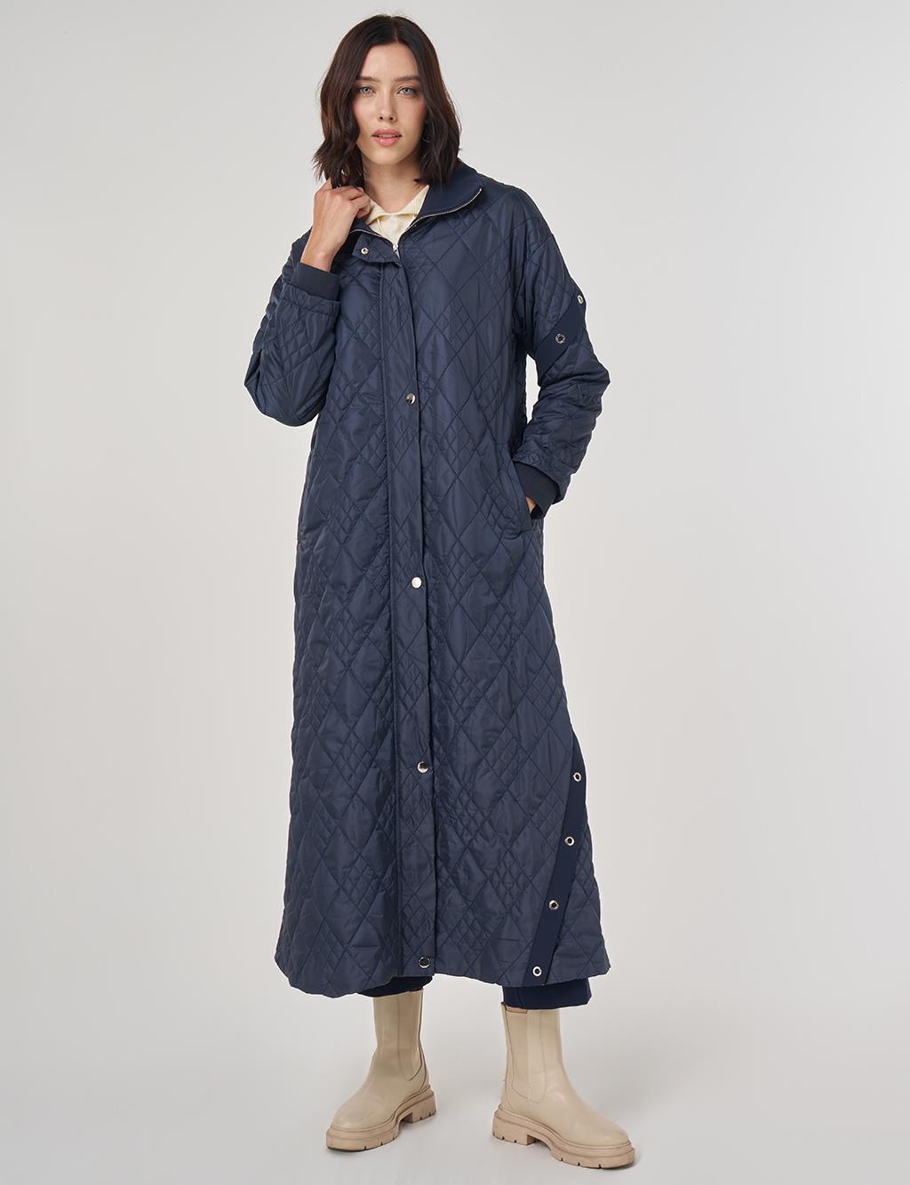 Wide Collar Quilted Throw-On Dark Navy