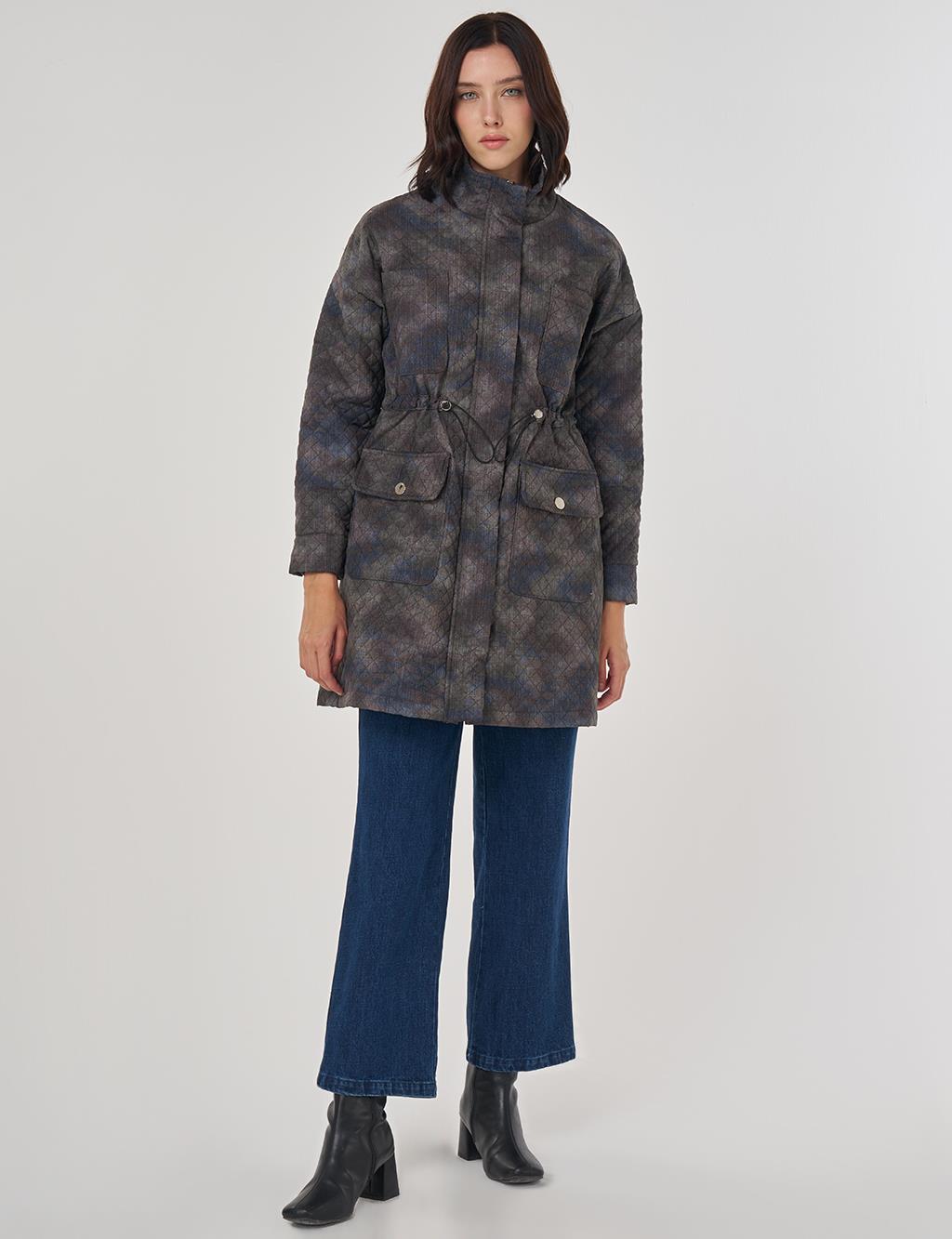 Camouflage Effect Quilted Coat Green