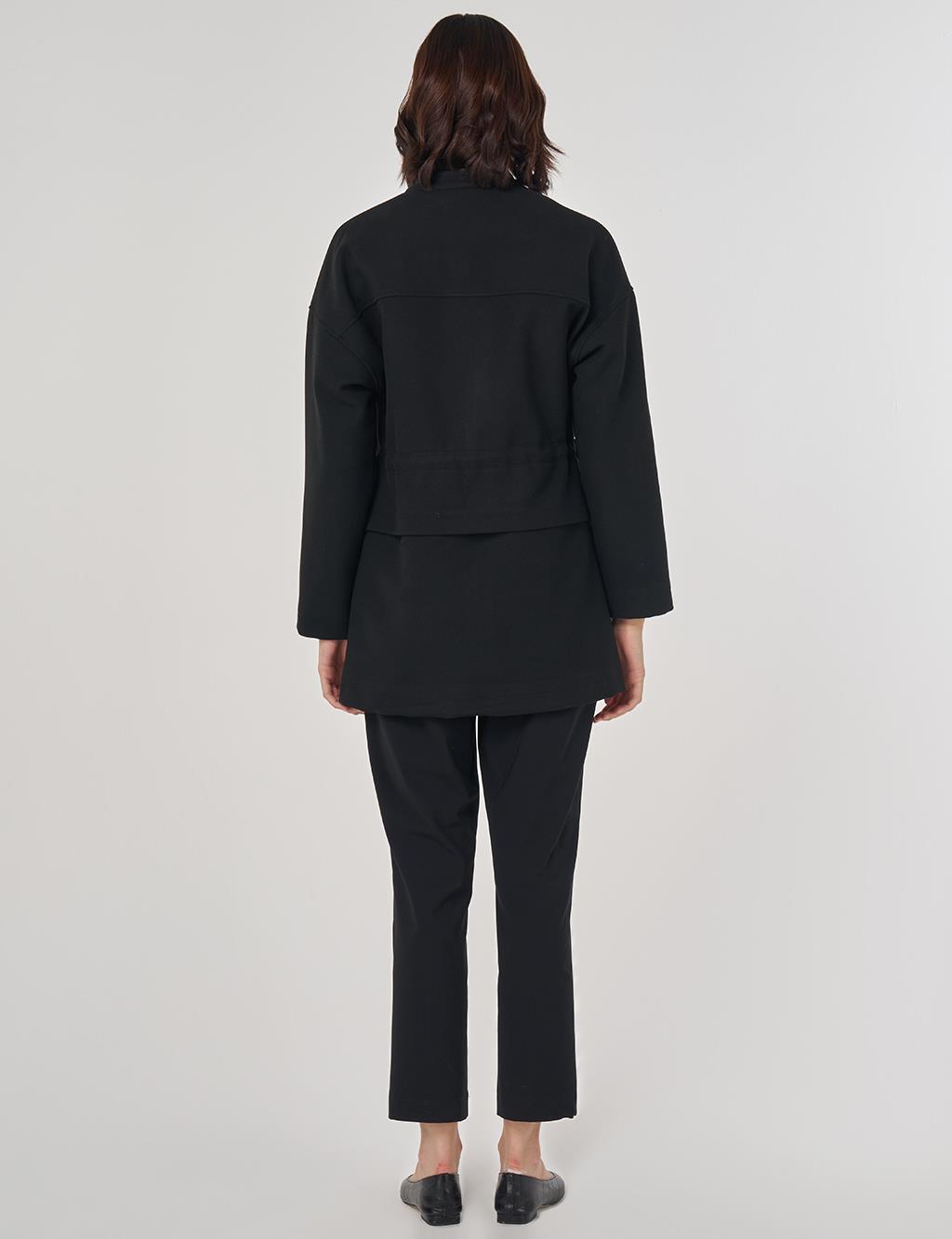 Fermuarlı Kaşe Ceket Siyah 