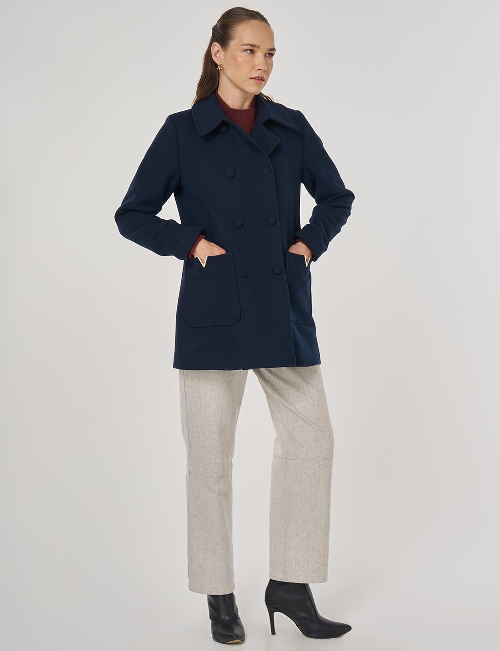 Metal Accessory Wool Blend Jacket Dark Navy