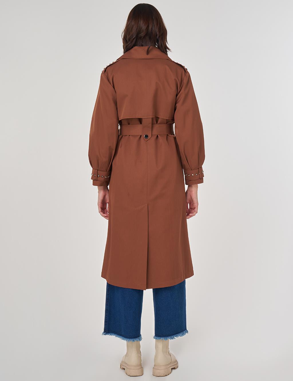 Trok Baskılı Trençkot Kahve