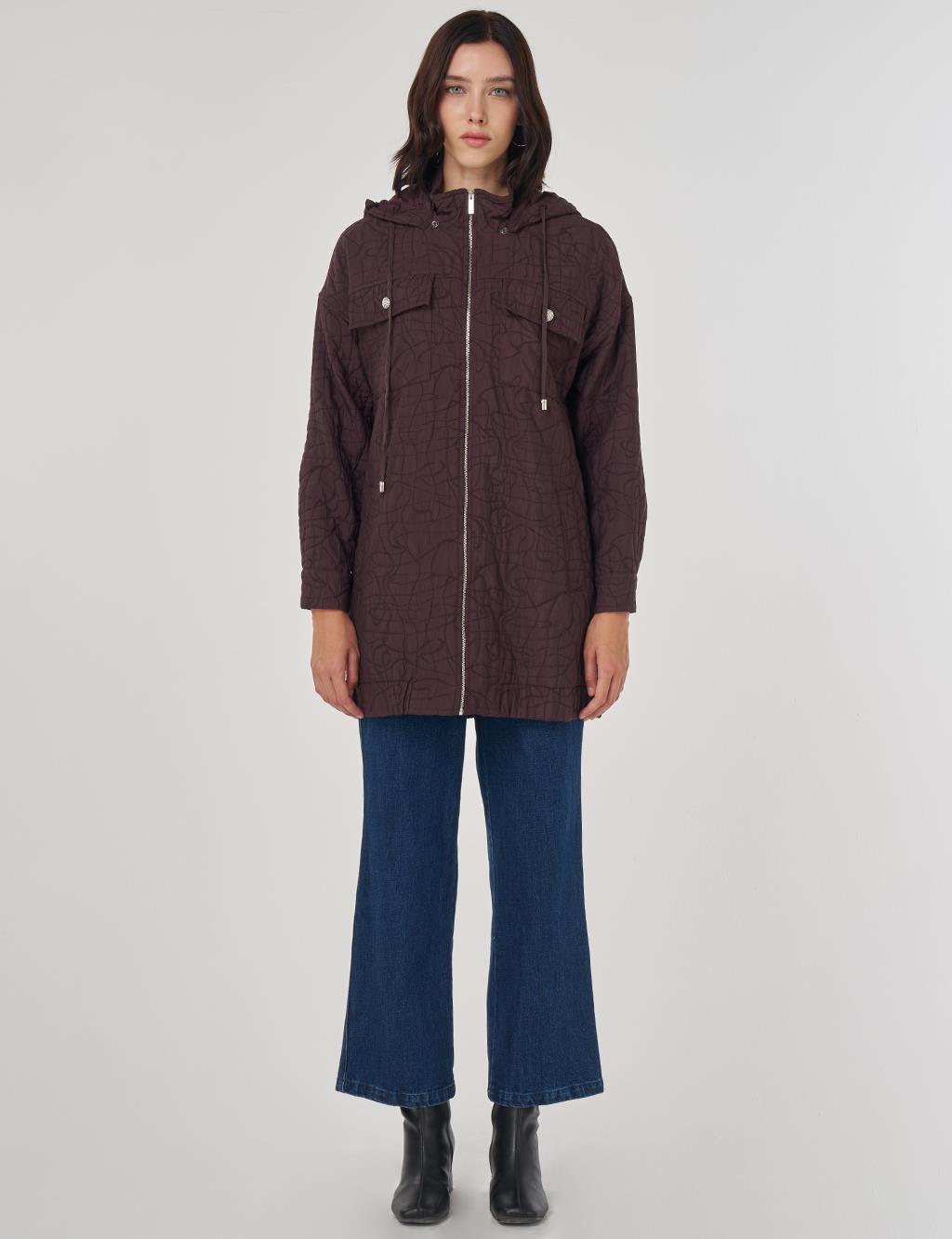 Parlak Düğmeli Kapitone Kap Koyu Bordo 