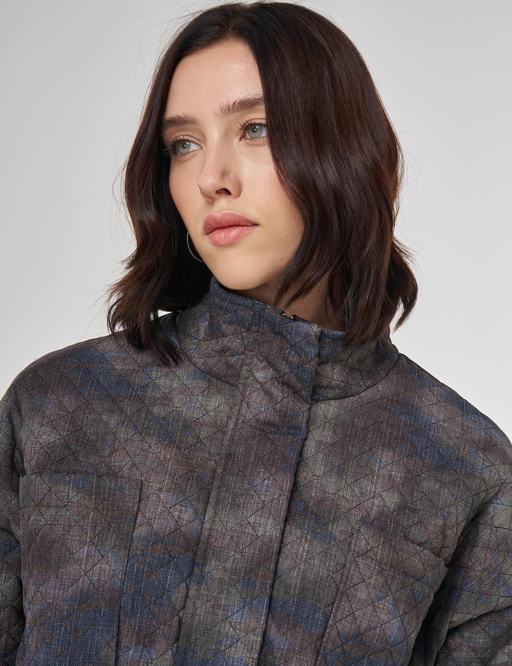 Camouflage Effect Quilted Coat Green