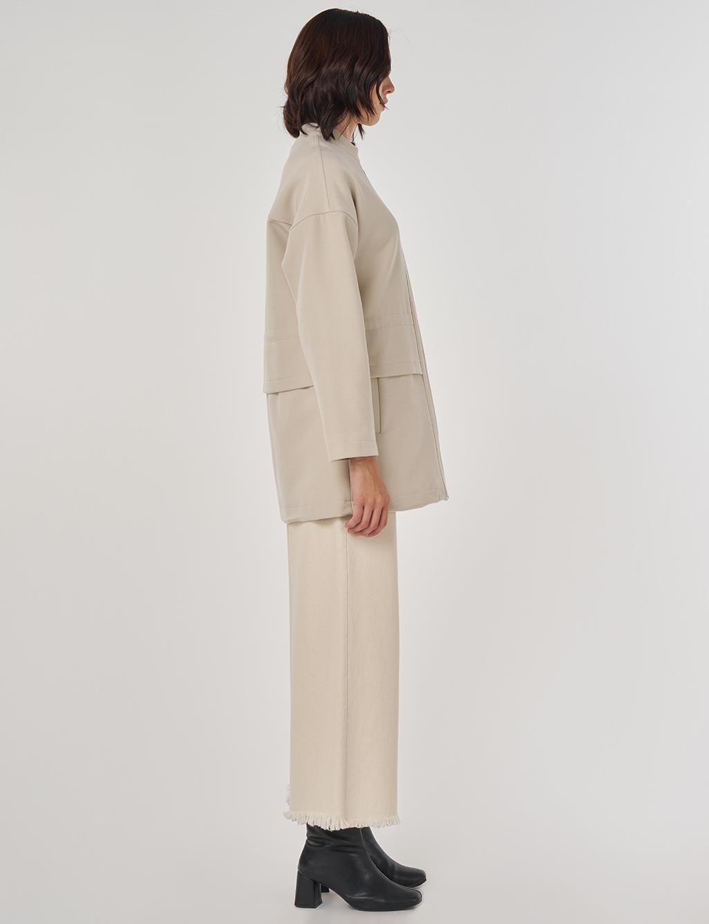 Zippered Wool Blend Jacket Stone