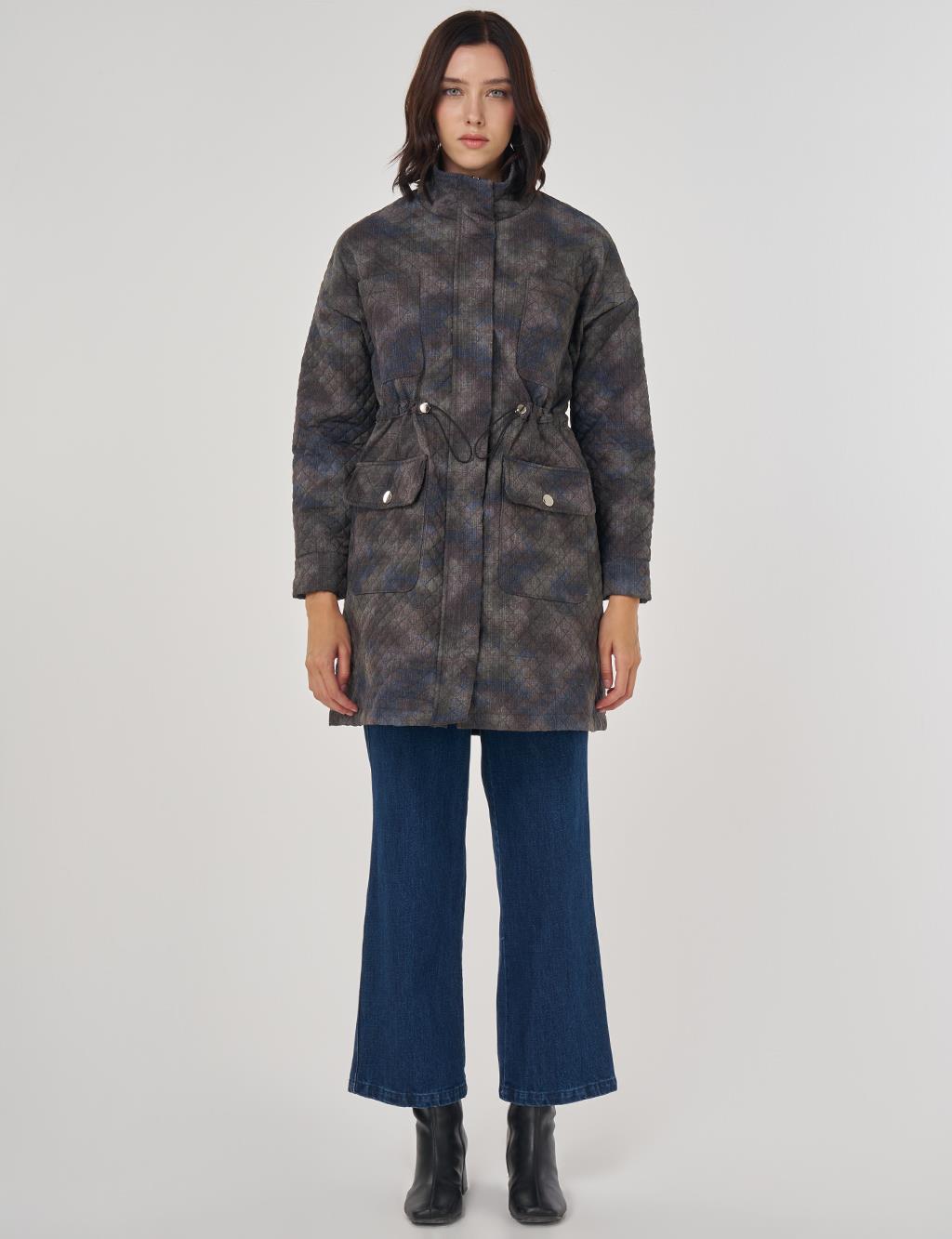 Camouflage Effect Quilted Coat Green