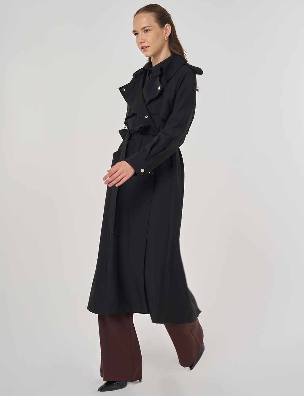 Belted Long Trench Coat Black