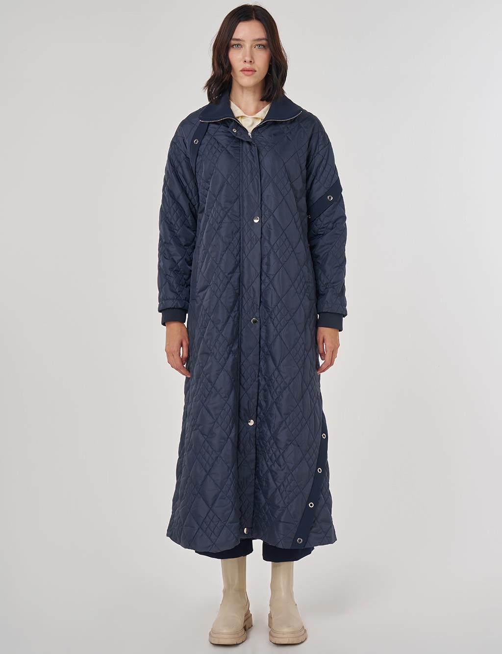 Wide Collar Quilted Throw-On Dark Navy