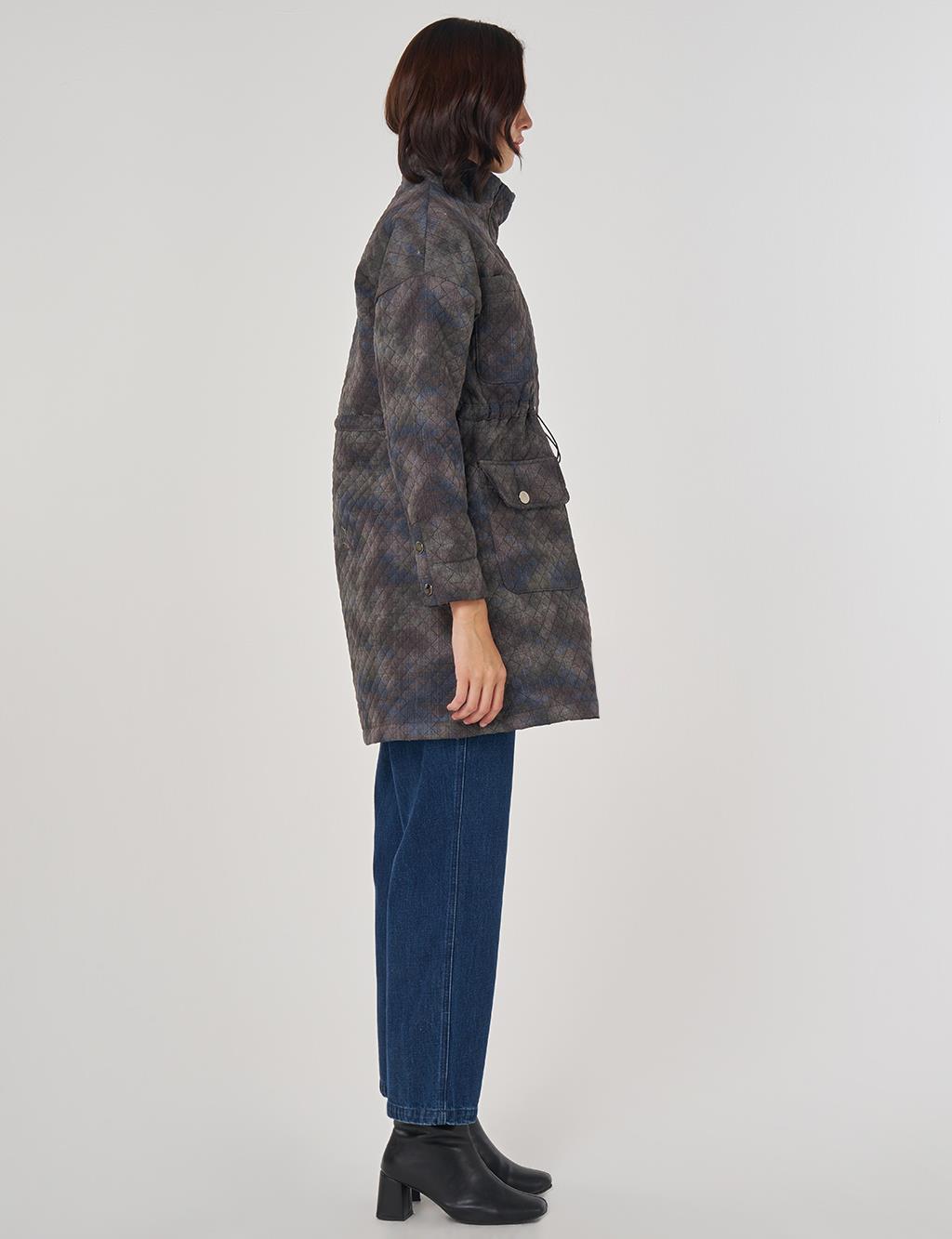 Camouflage Effect Quilted Coat Green