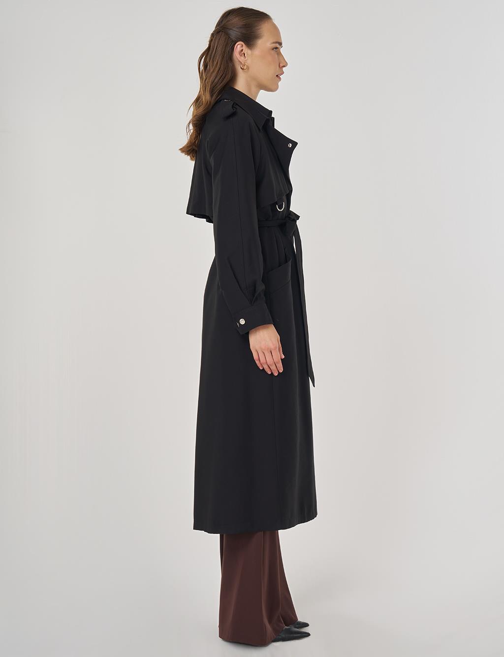 Belted Long Trench Coat Black