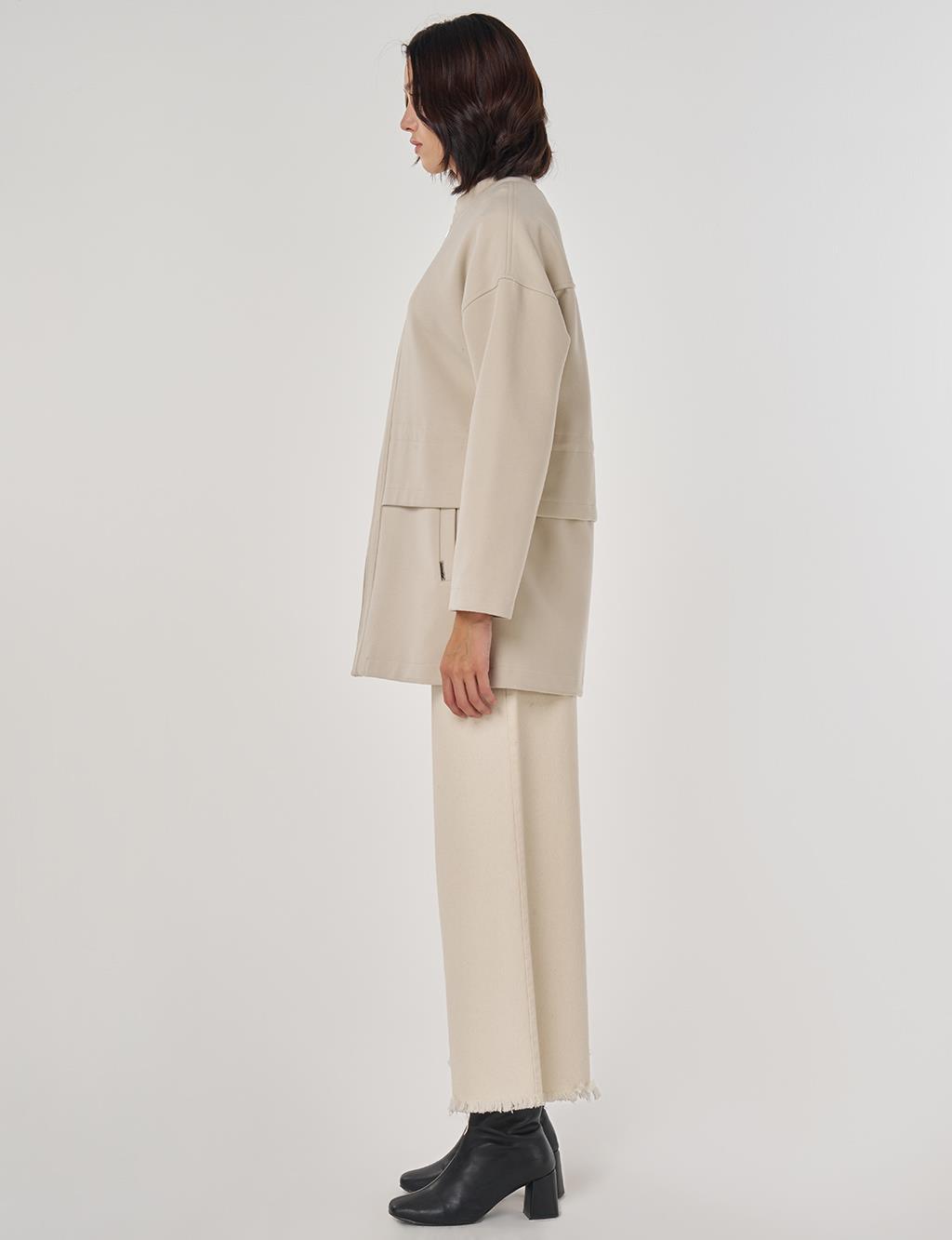 Zippered Wool Blend Jacket Stone