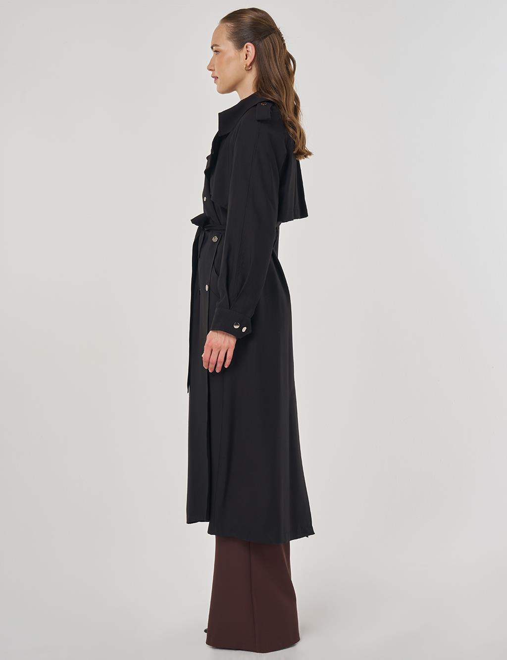 Belted Long Trench Coat Black