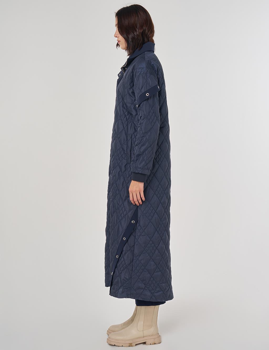 Wide Collar Quilted Throw-On Dark Navy