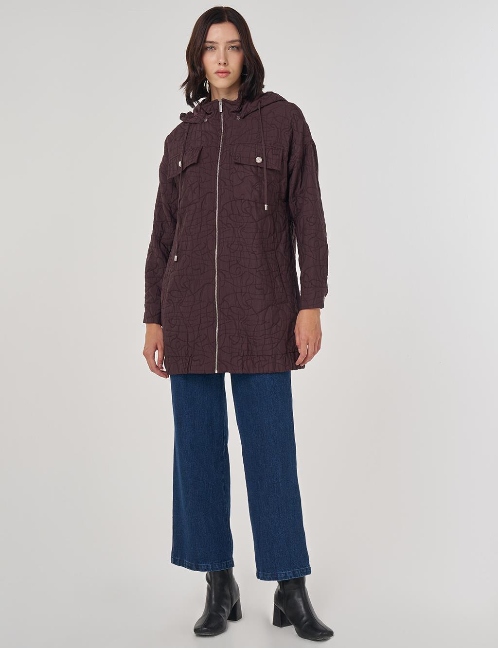 Parlak Düğmeli Kapitone Kap Koyu Bordo 