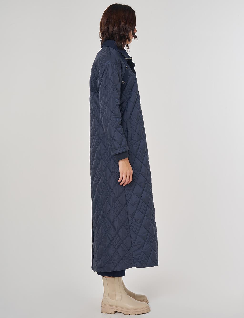 Wide Collar Quilted Throw-On Dark Navy