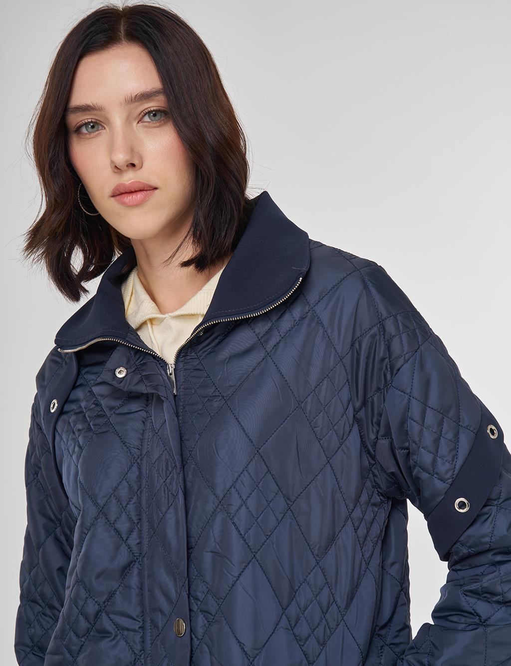 Wide Collar Quilted Throw-On Dark Navy
