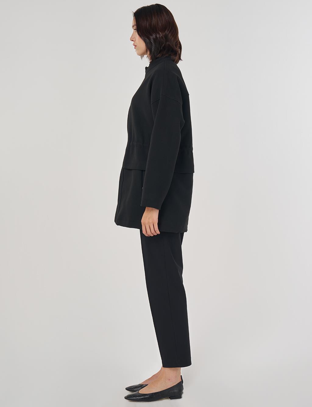 Fermuarlı Kaşe Ceket Siyah 