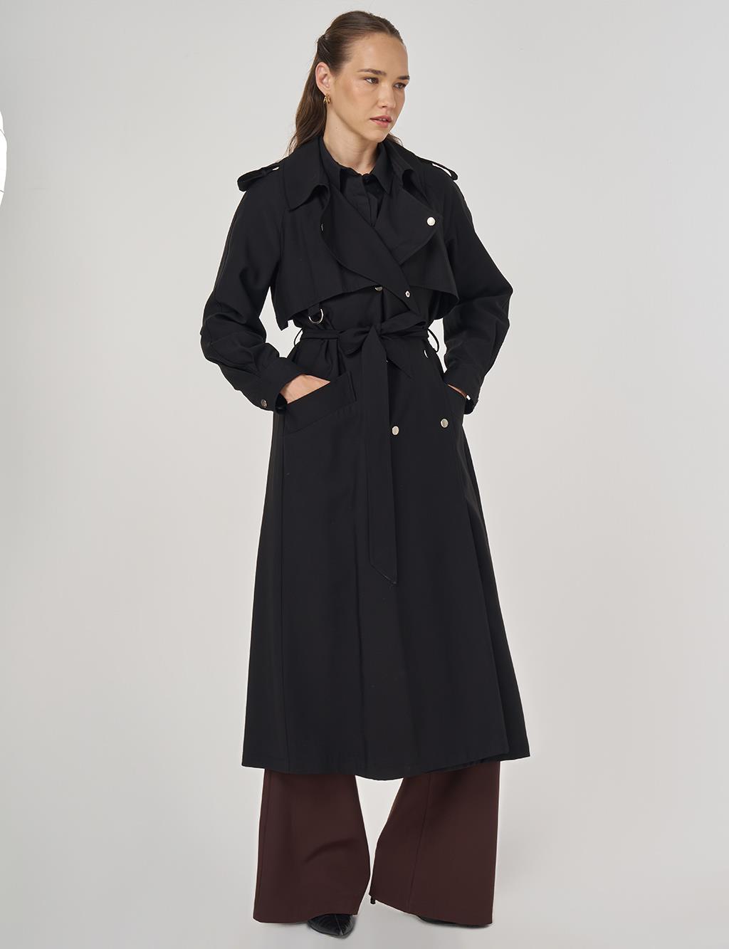 Belted Long Trench Coat Black