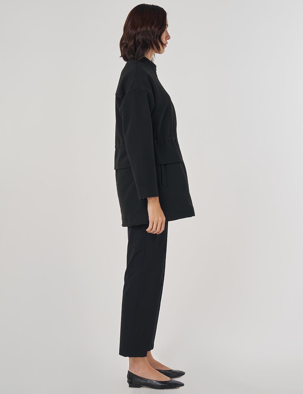 Fermuarlı Kaşe Ceket Siyah 