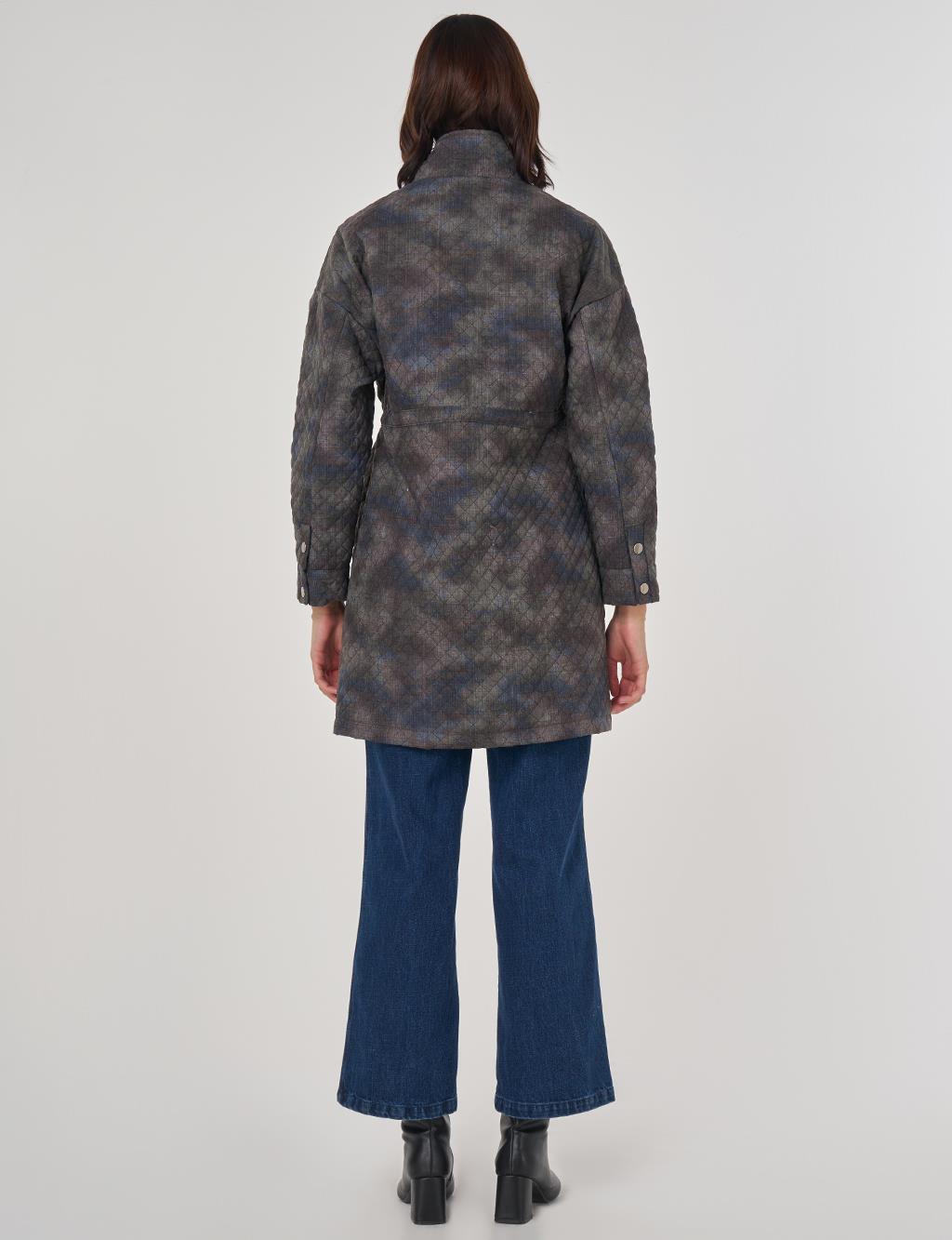 Camouflage Effect Quilted Coat Green