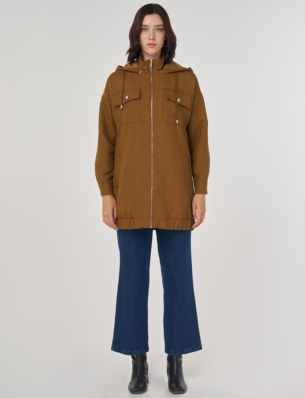 Shiny Button Quilted Overcoat Dark Olive