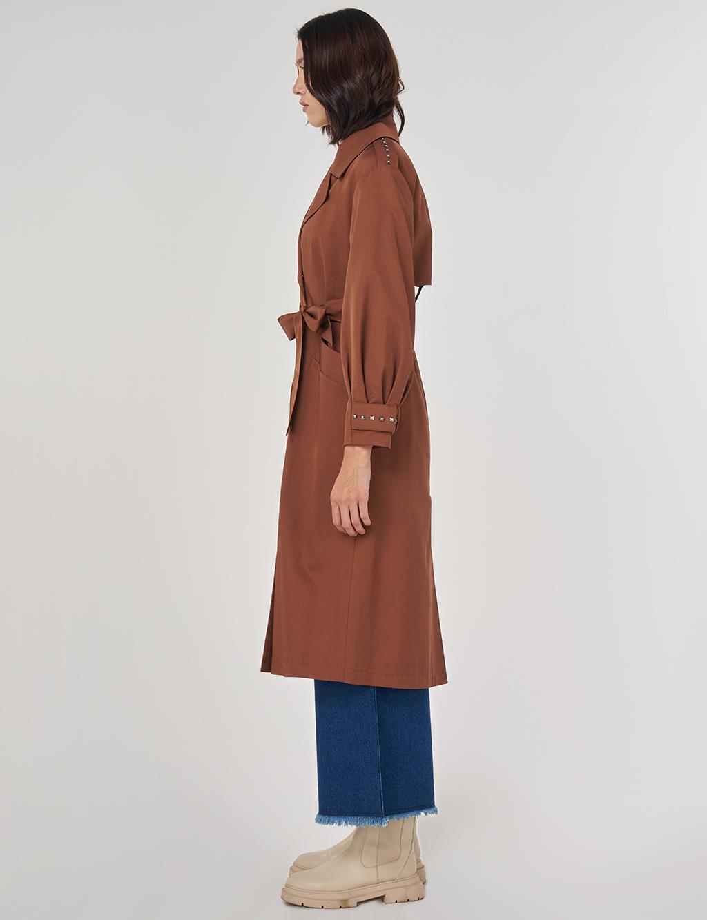 Trok Baskılı Trençkot Kahve