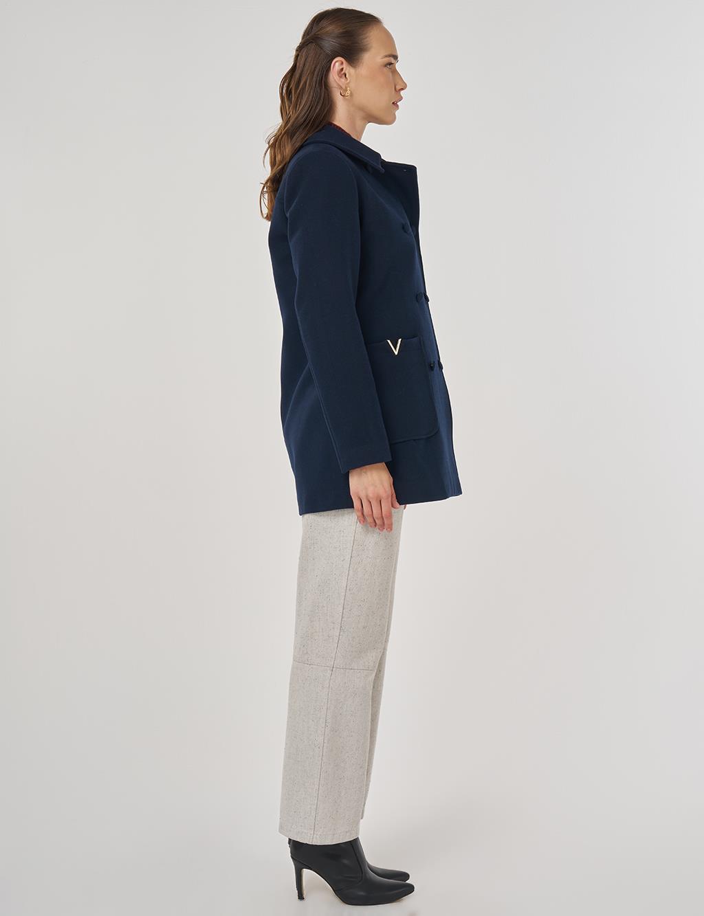 Metal Accessory Wool Blend Jacket Dark Navy