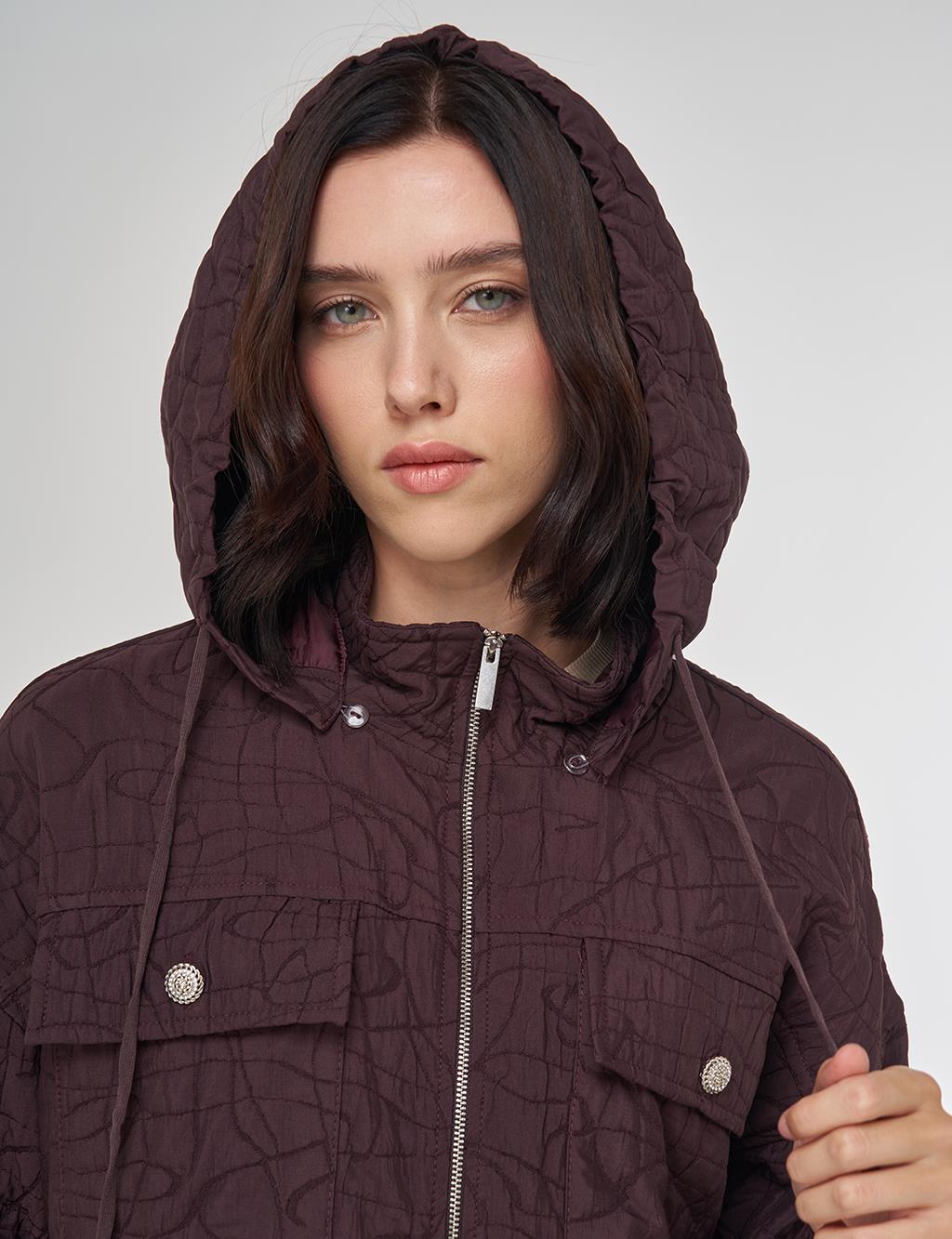 Parlak Düğmeli Kapitone Kap Koyu Bordo 