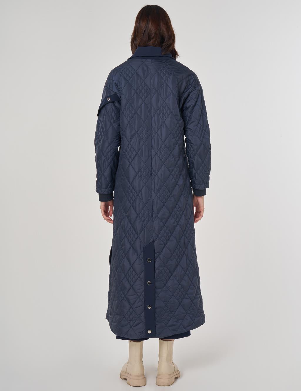 Wide Collar Quilted Throw-On Dark Navy