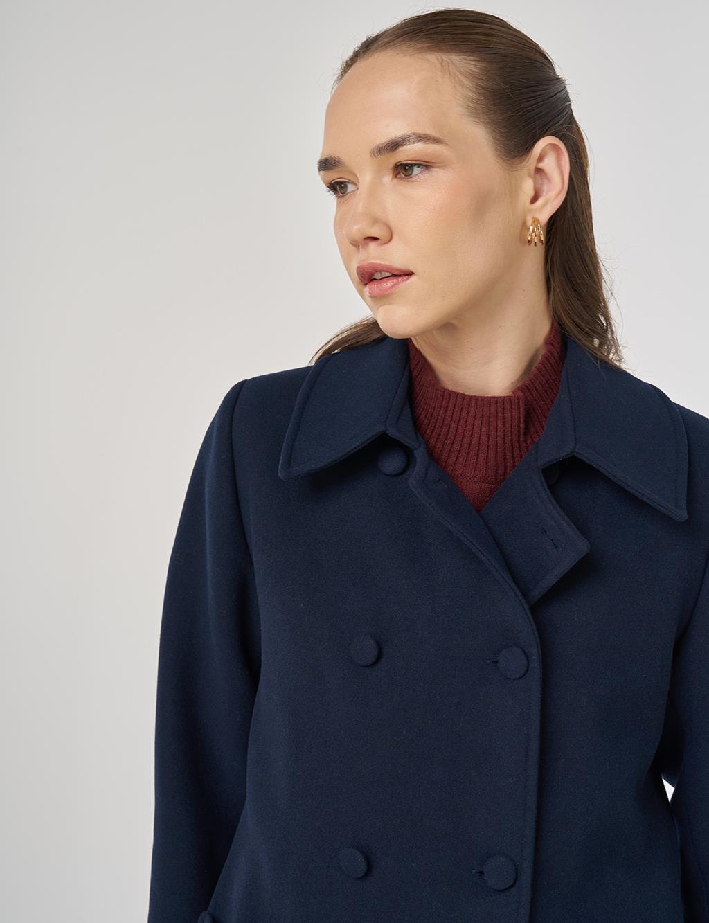 Metal Accessory Wool Blend Jacket Dark Navy