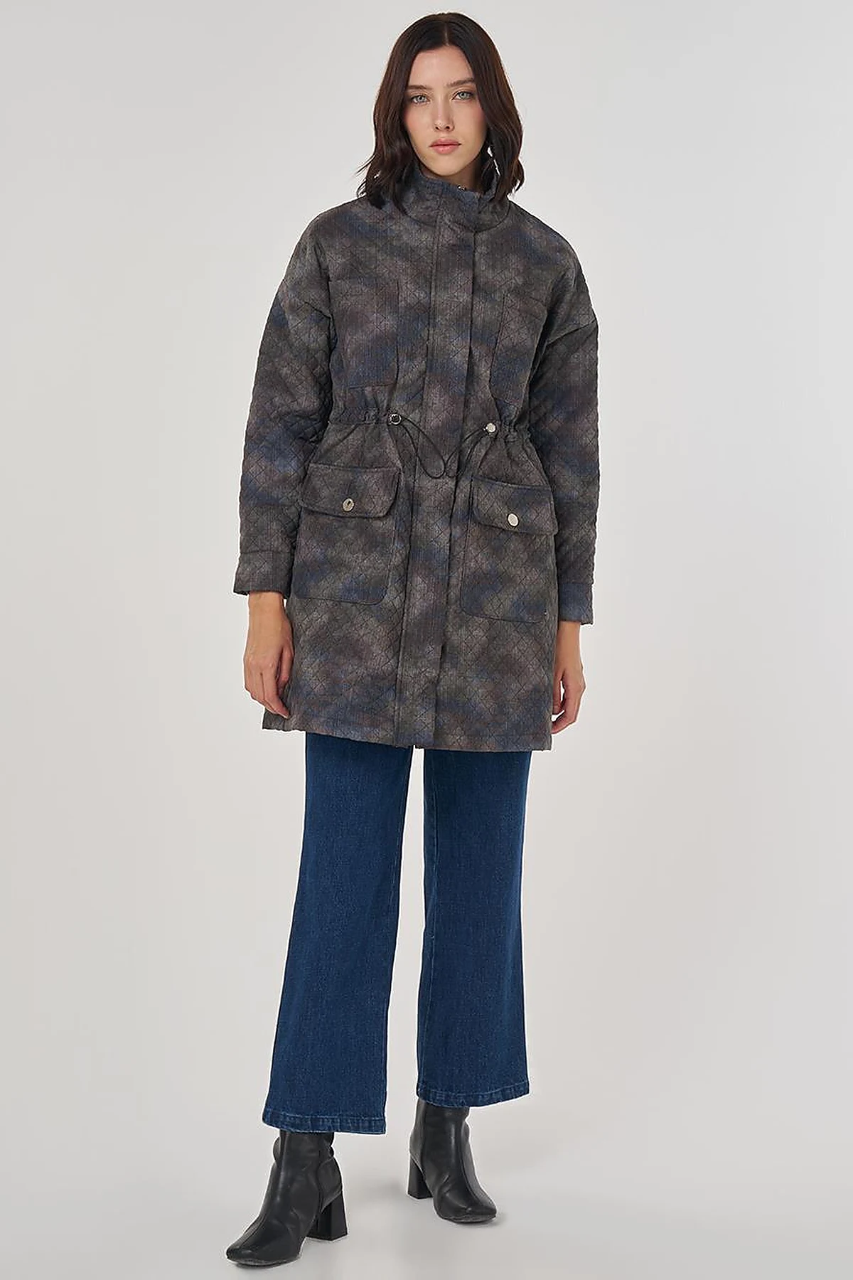 Camouflage Effect Quilted Coat Green