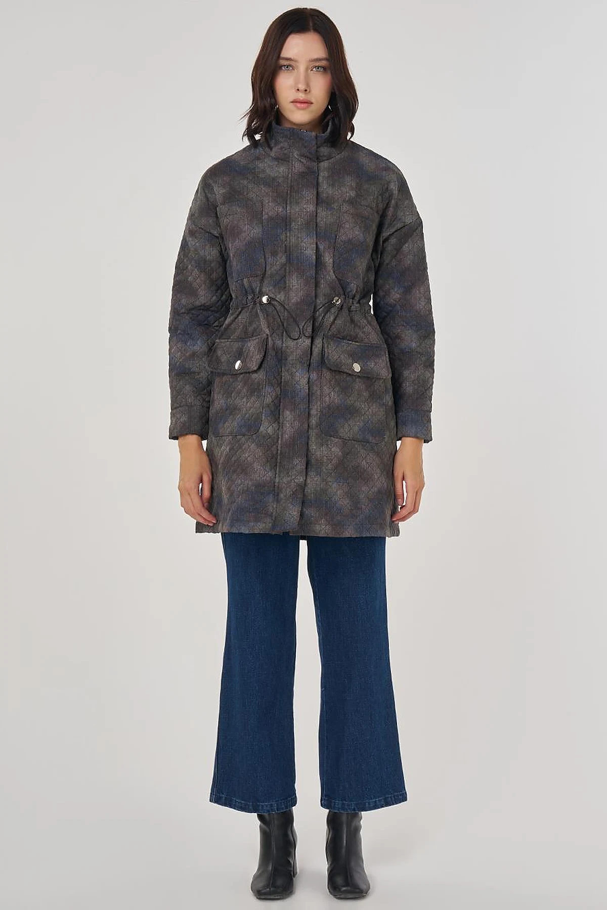 Camouflage Effect Quilted Coat Green