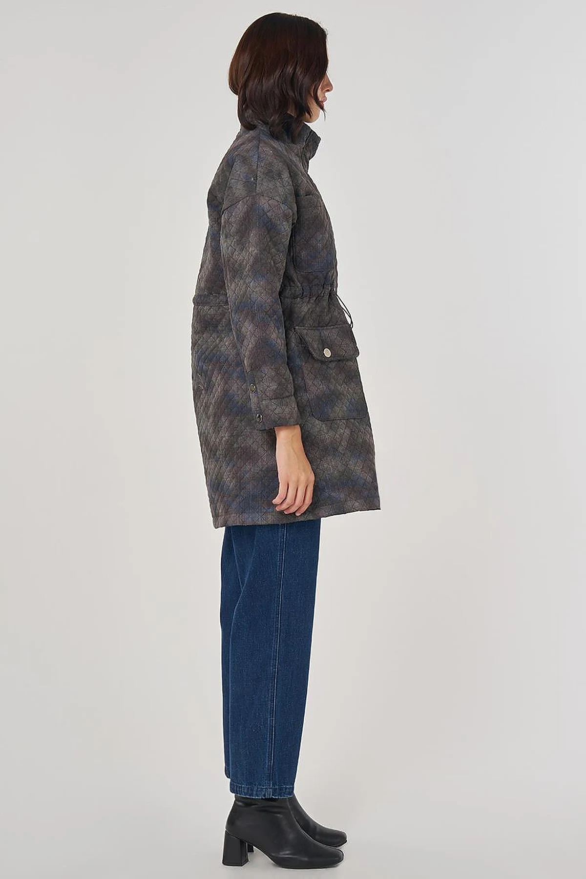Camouflage Effect Quilted Coat Green