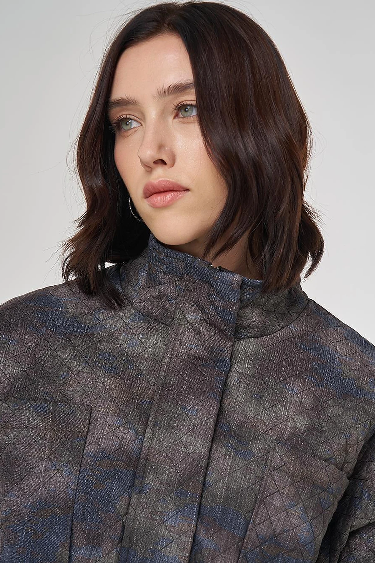 Camouflage Effect Quilted Coat Green