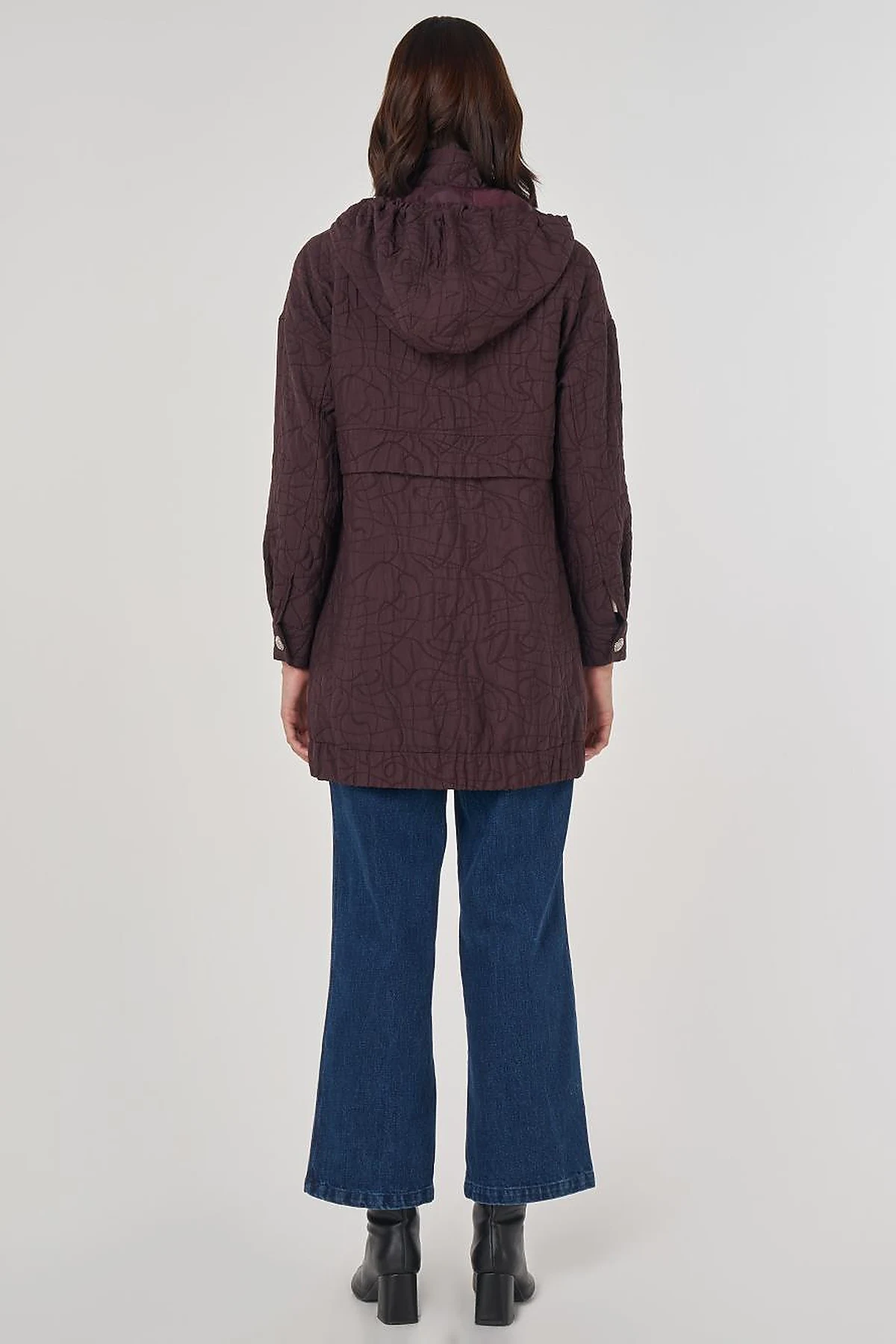 Shiny Button Quilted Overcoat Dark Burgundy