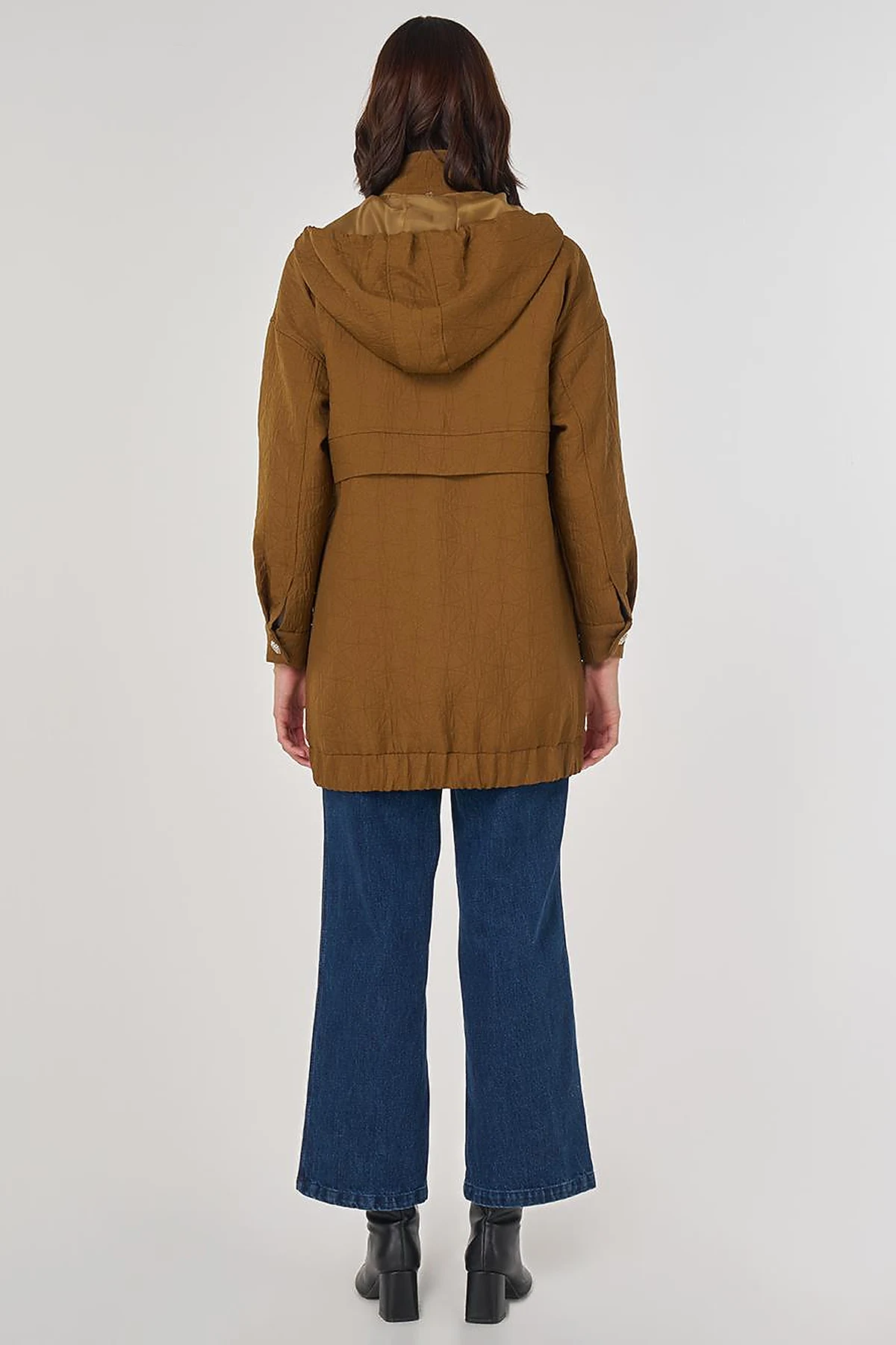 Shiny Button Quilted Overcoat Dark Olive