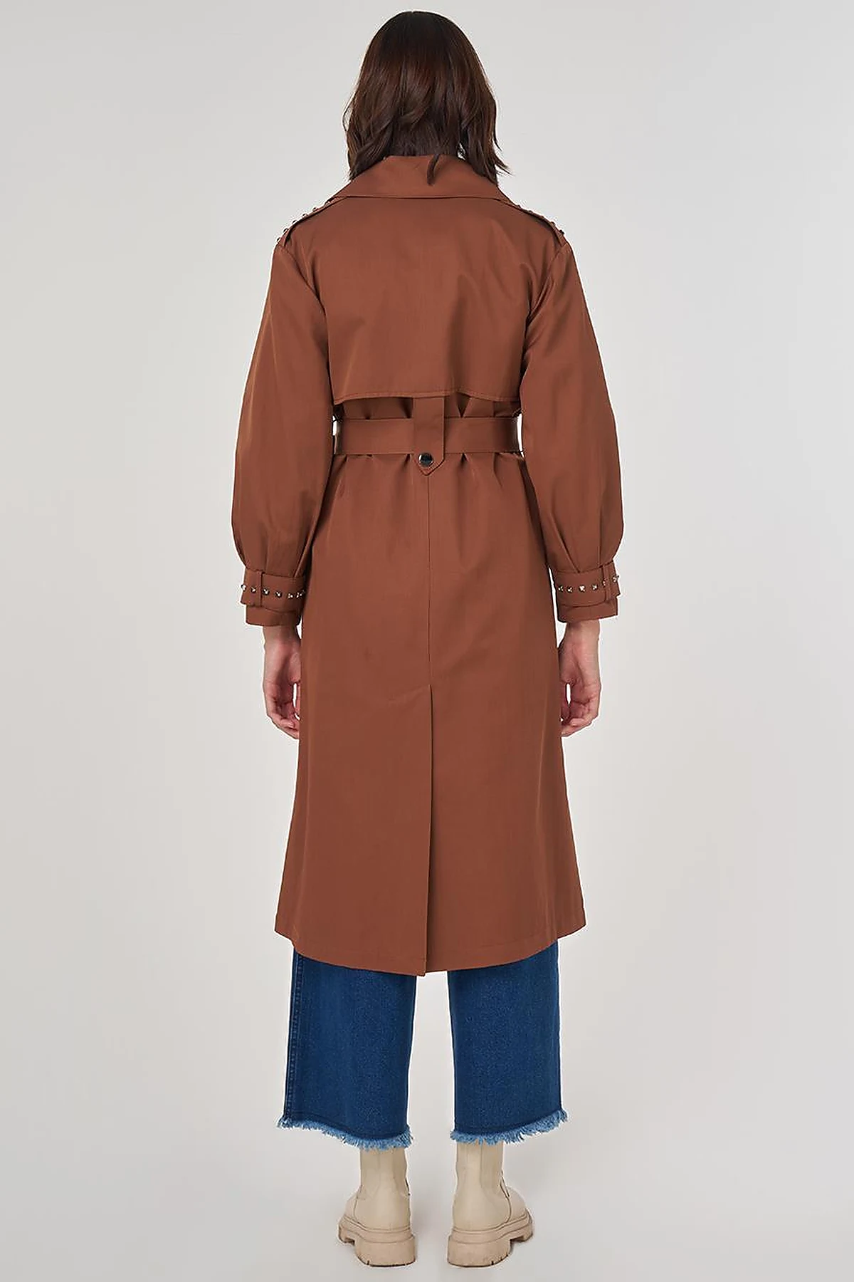 Stud Printed Trench Coat Brown