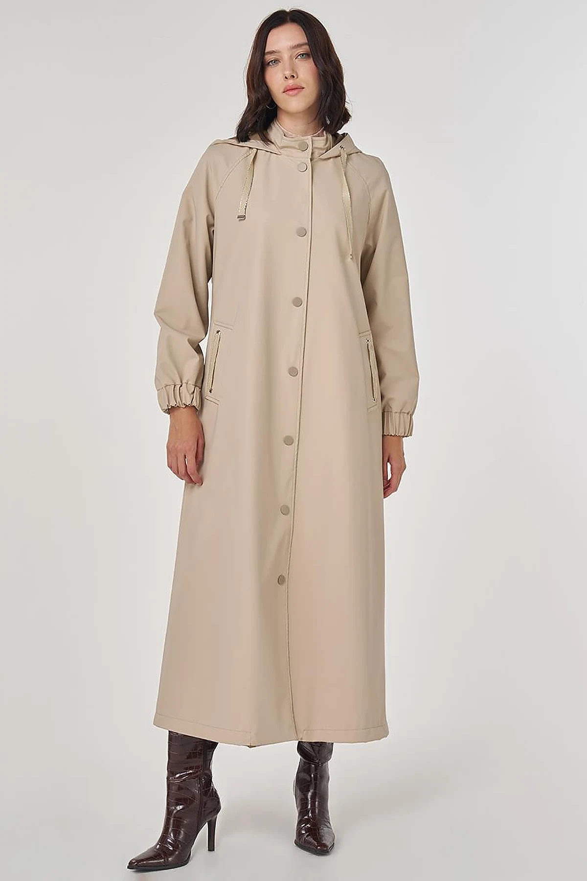 Stand Collar Overcoat Beige