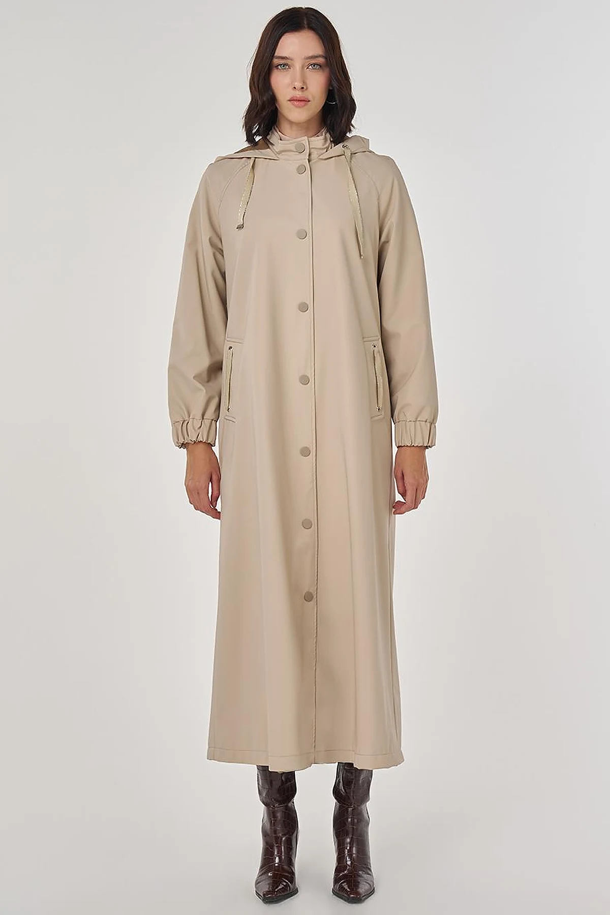 Stand Collar Overcoat Beige