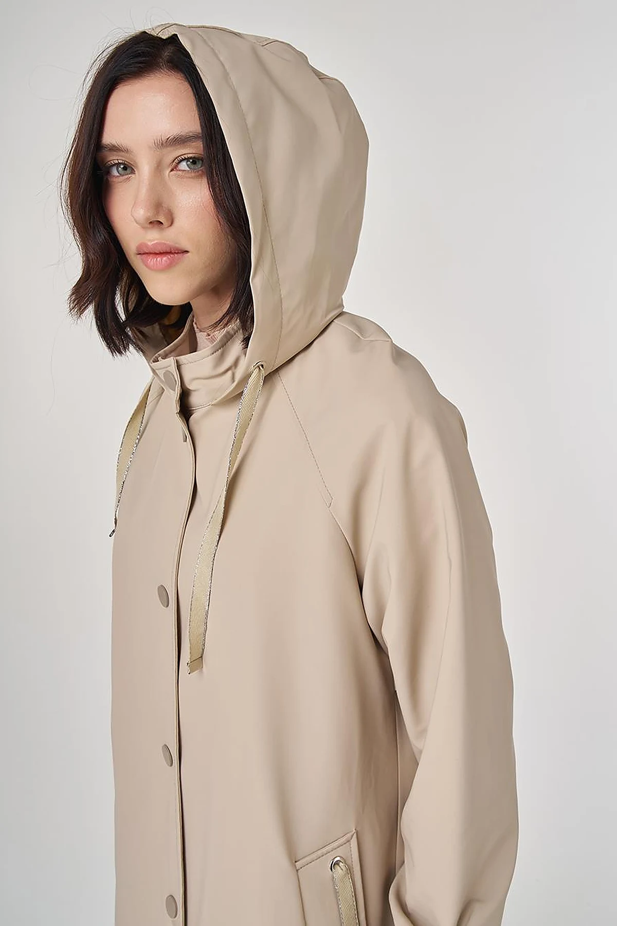 Stand Collar Overcoat Beige