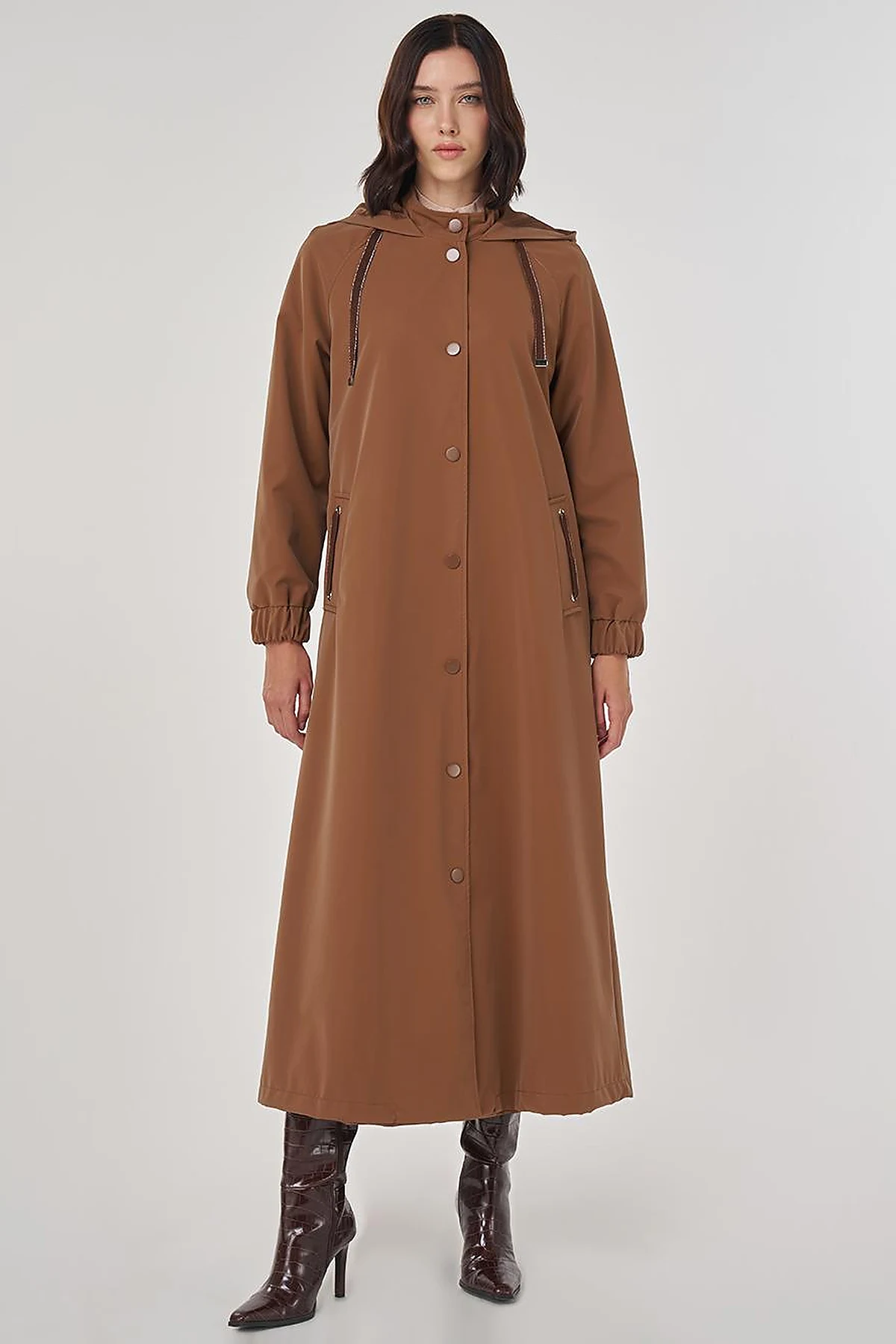 Stand Collar Overcoat Milky Brown