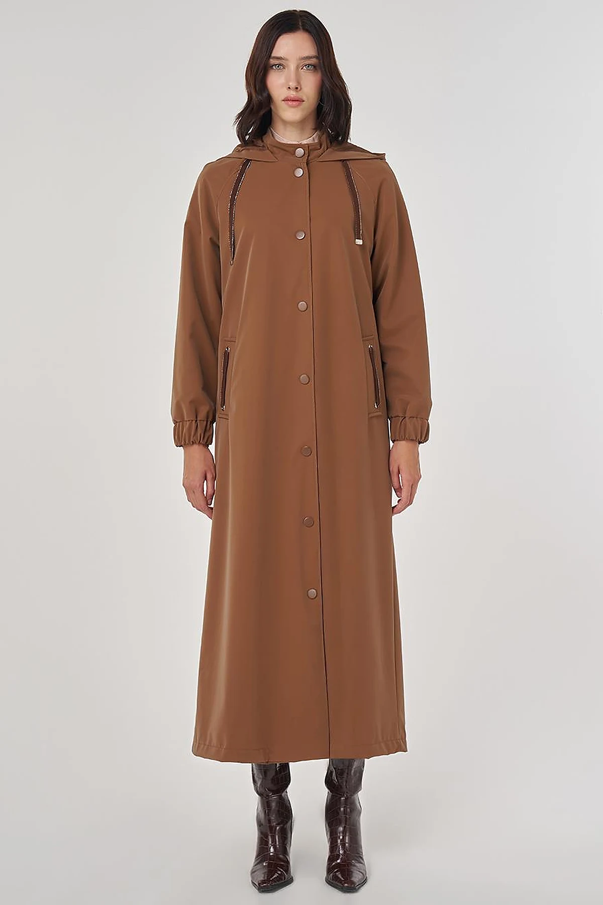 Stand Collar Overcoat Milky Brown