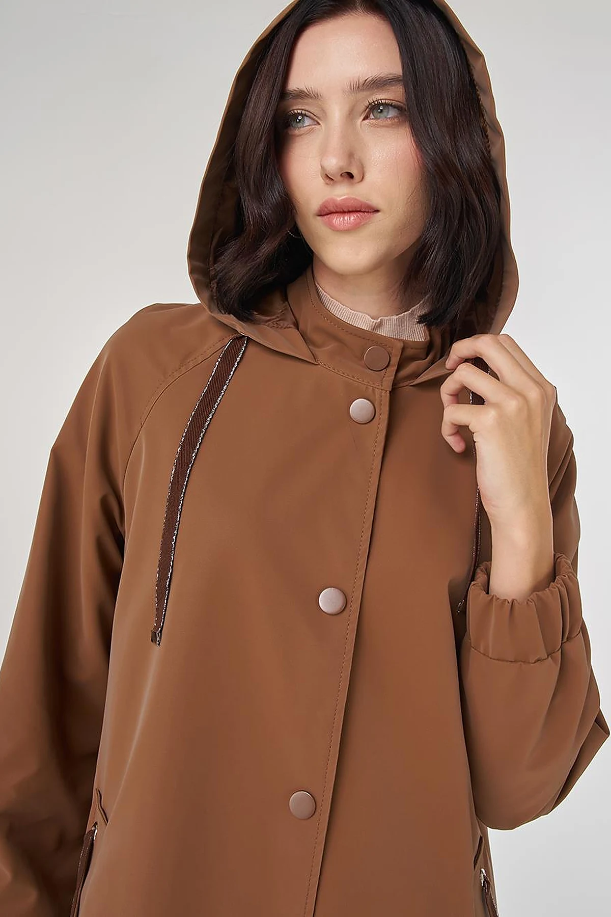Stand Collar Overcoat Milky Brown