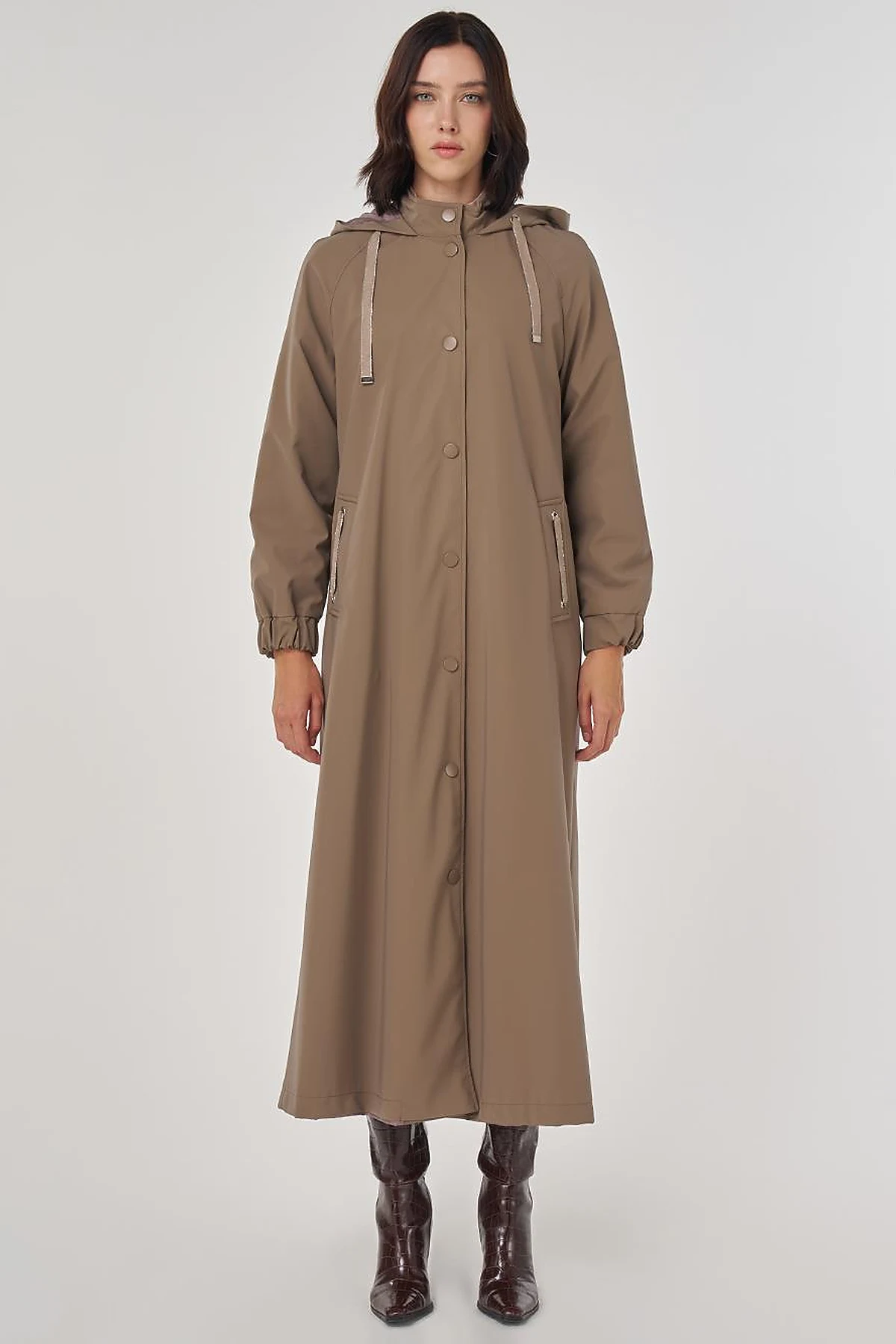 Stand Collar Overcoat Taupe