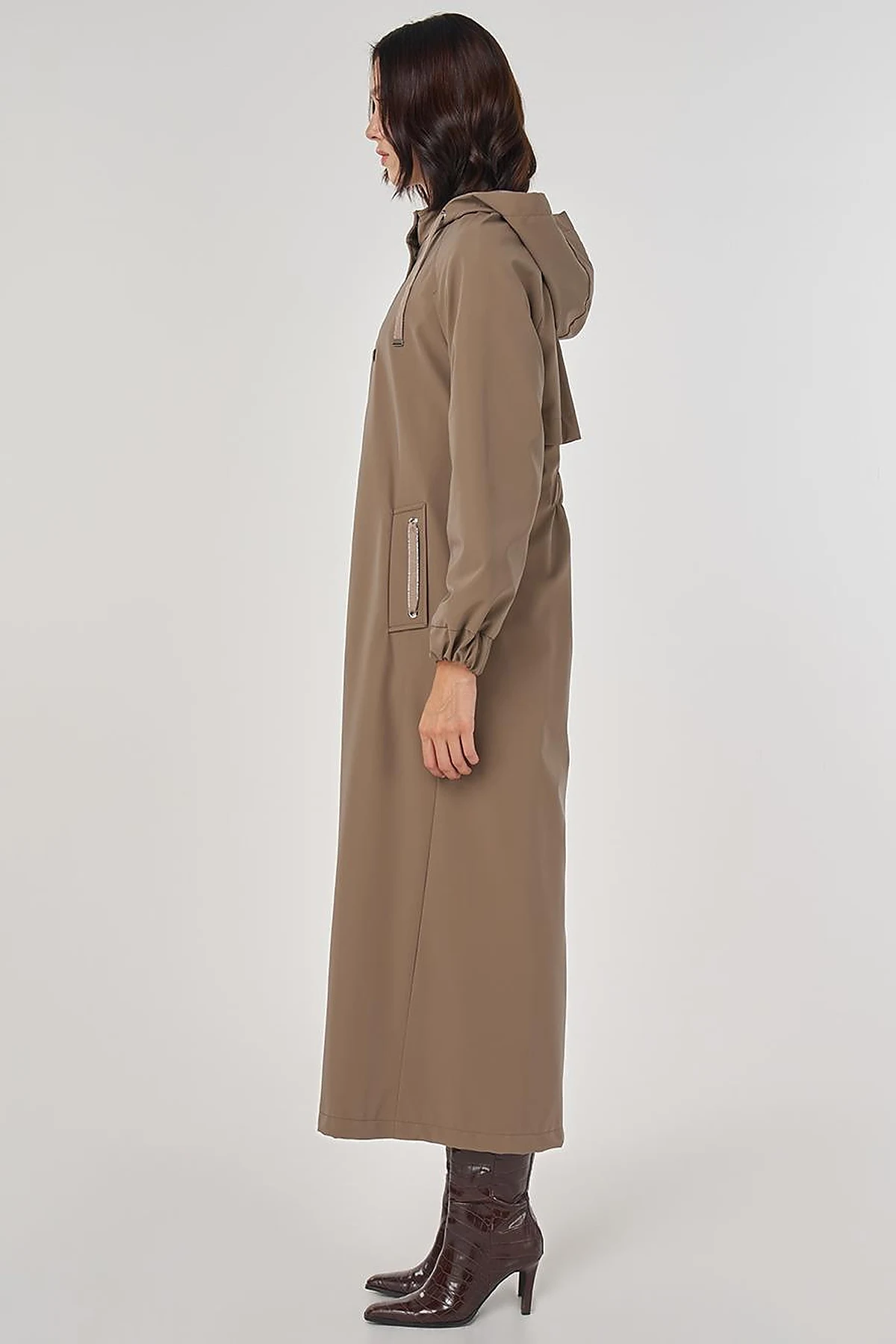Stand Collar Overcoat Taupe