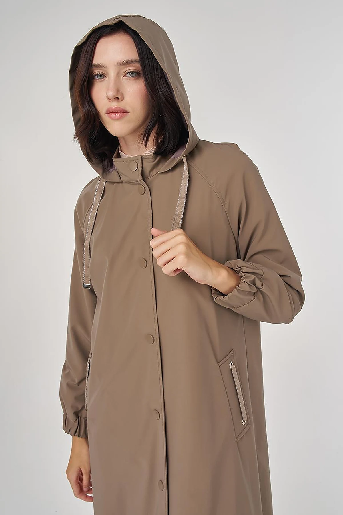 Stand Collar Overcoat Taupe
