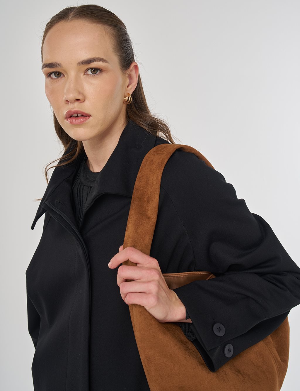 Stand Collar Raglan Sleeve Coat Black