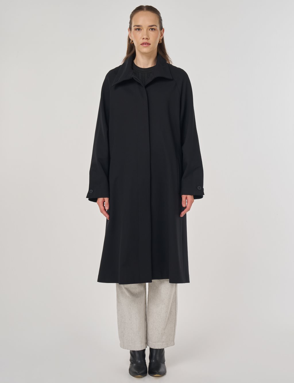 Stand Collar Raglan Sleeve Coat Black