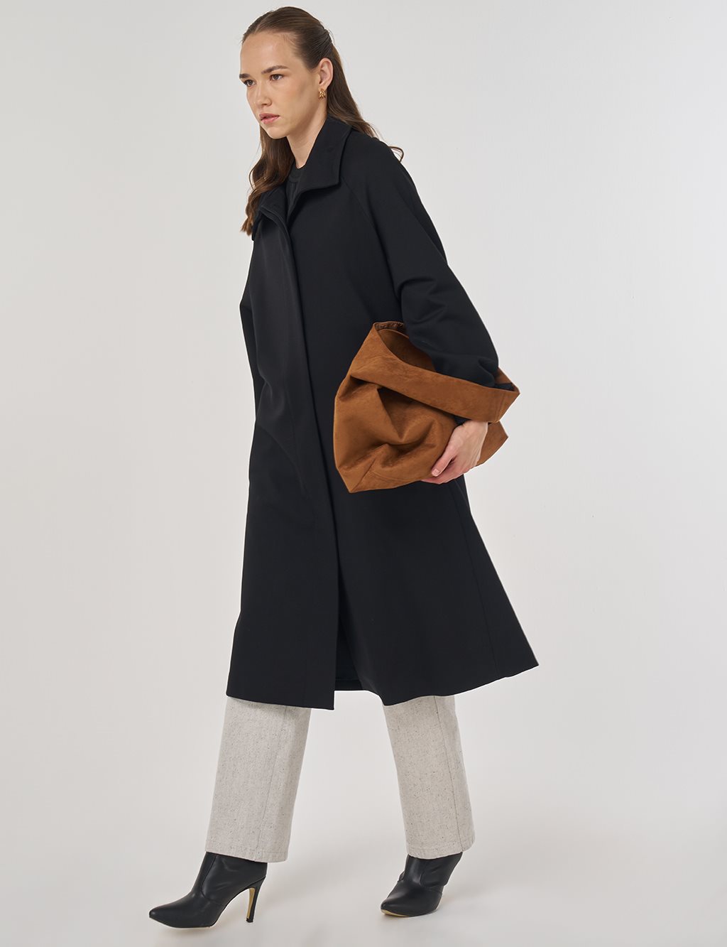 Stand Collar Raglan Sleeve Coat Black