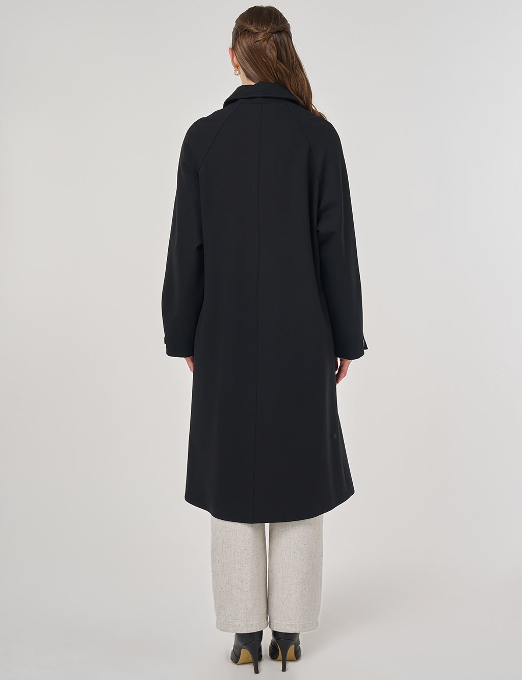 Stand Collar Raglan Sleeve Coat Black