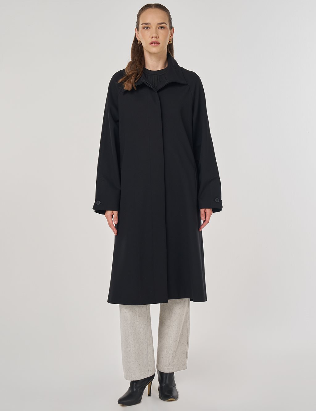 Stand Collar Raglan Sleeve Coat Black